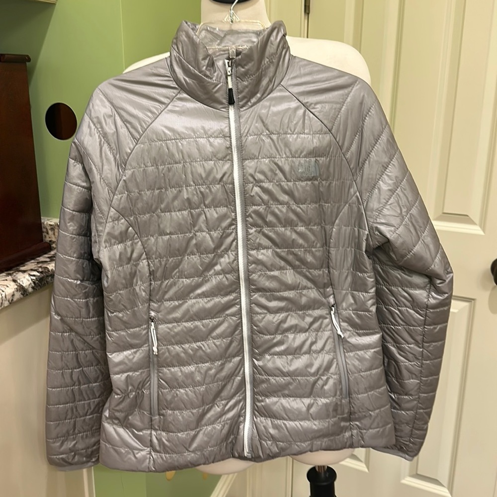 The North Face silver light weight down coat